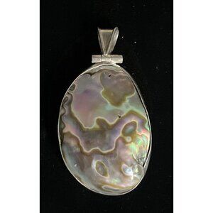 Vintage 925 Sterling Silver Paua Shell Hinged Brutalist Pendant 2.25" Large 10g